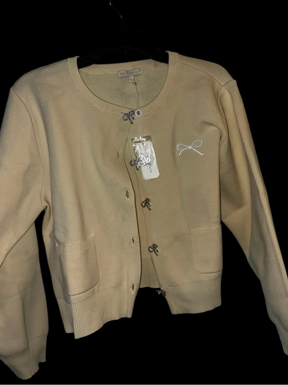 Simply Southern Cream Bow-Applique Cardigan Jacket